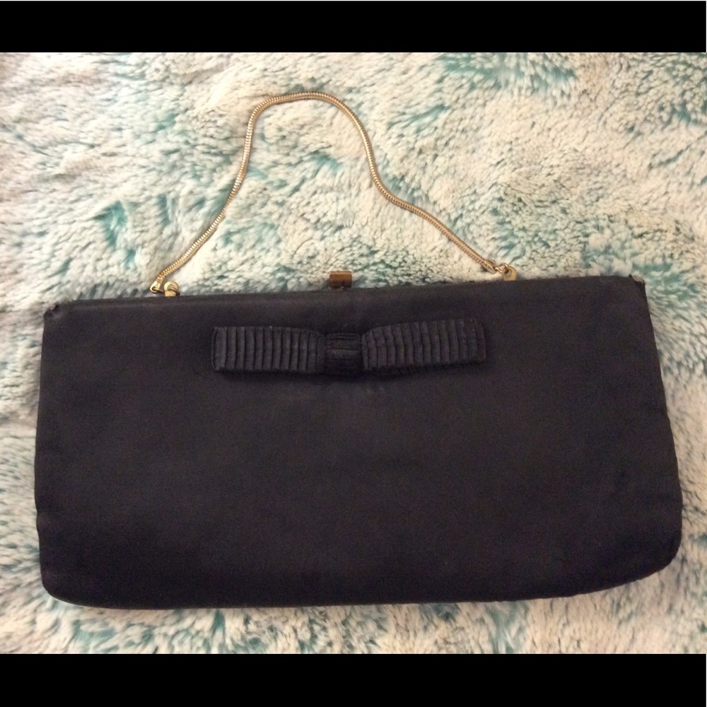 Vintage Black clutch with chain  handle.